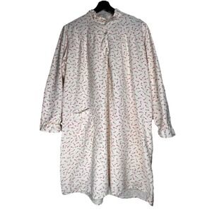 Vintage Women's Flannel Granny Nightgown M 12-14 Cream Roses Long Sleeve Sears